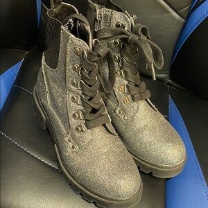 Sparkly Silver Lace-Up Boots